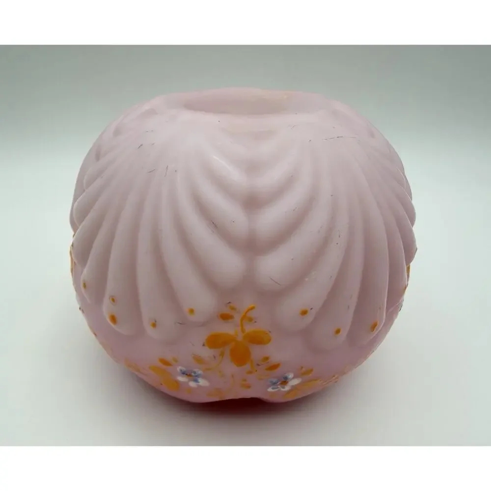 Mt. Washington Pink Satin Glass Shell & Seaweed Rose Bowl Vase 4” UV Reactive